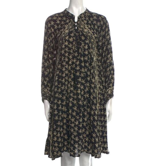 Natalie Martin 100% Silk Black Floral Whimsigoth Long Sleeve Short Tent Dress XS - Picture 1 of 8